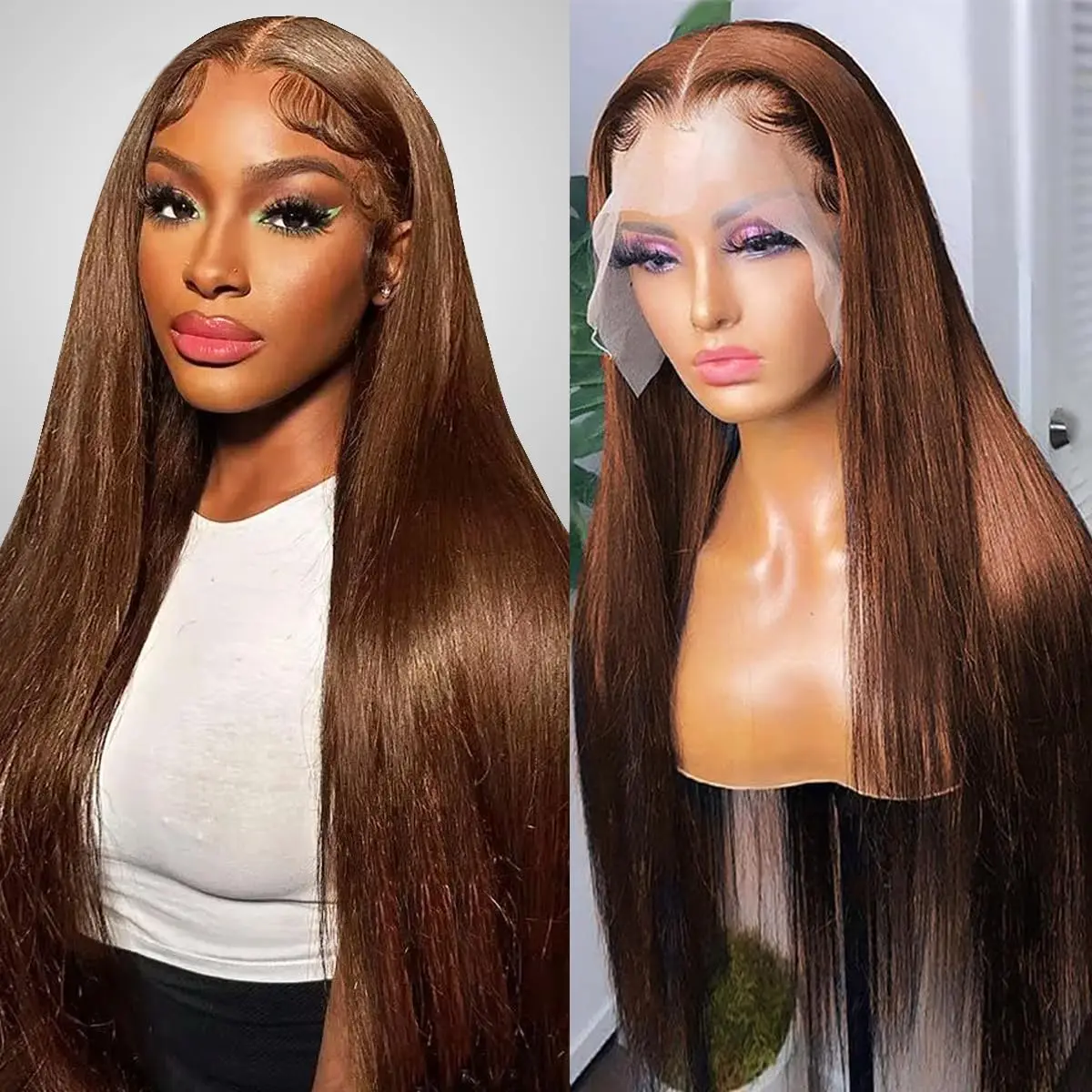 200% Density Colored #4 Brown Wig Human Hair 13x6 Straight Lace Front Wigs Human Hair Pre Plucked Chocolate Brown Lace Front Wig