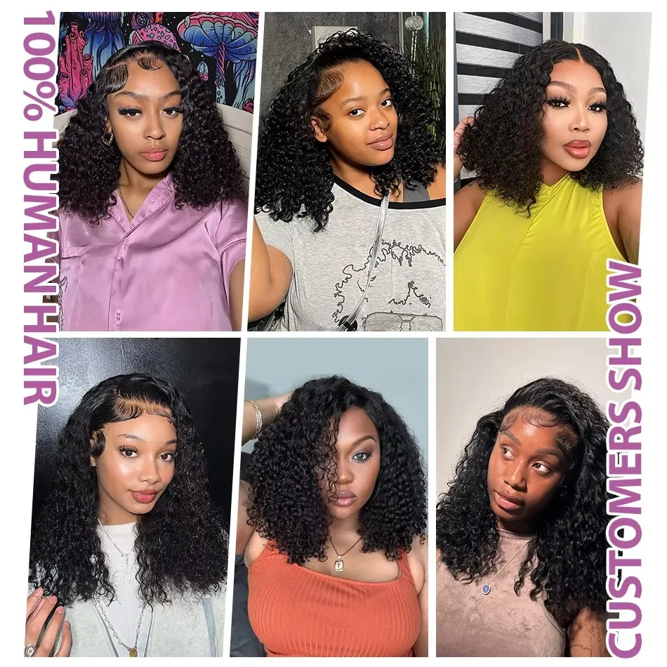 Cutebla 250% 13x6 HD Bob Wig Curly Human Hair Deep Wave Frontal Wig Brazilian Short Bob Curly Lace Front Wigs For Women
