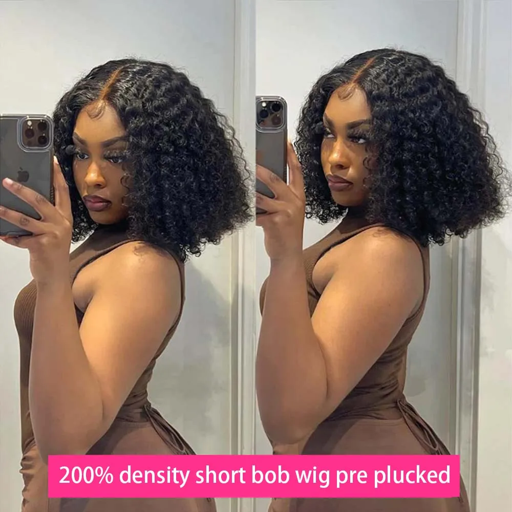 Cutebla 250% 13x6 HD Bob Wig Curly Human Hair Deep Wave Frontal Wig Brazilian Short Bob Curly Lace Front Wigs For Women