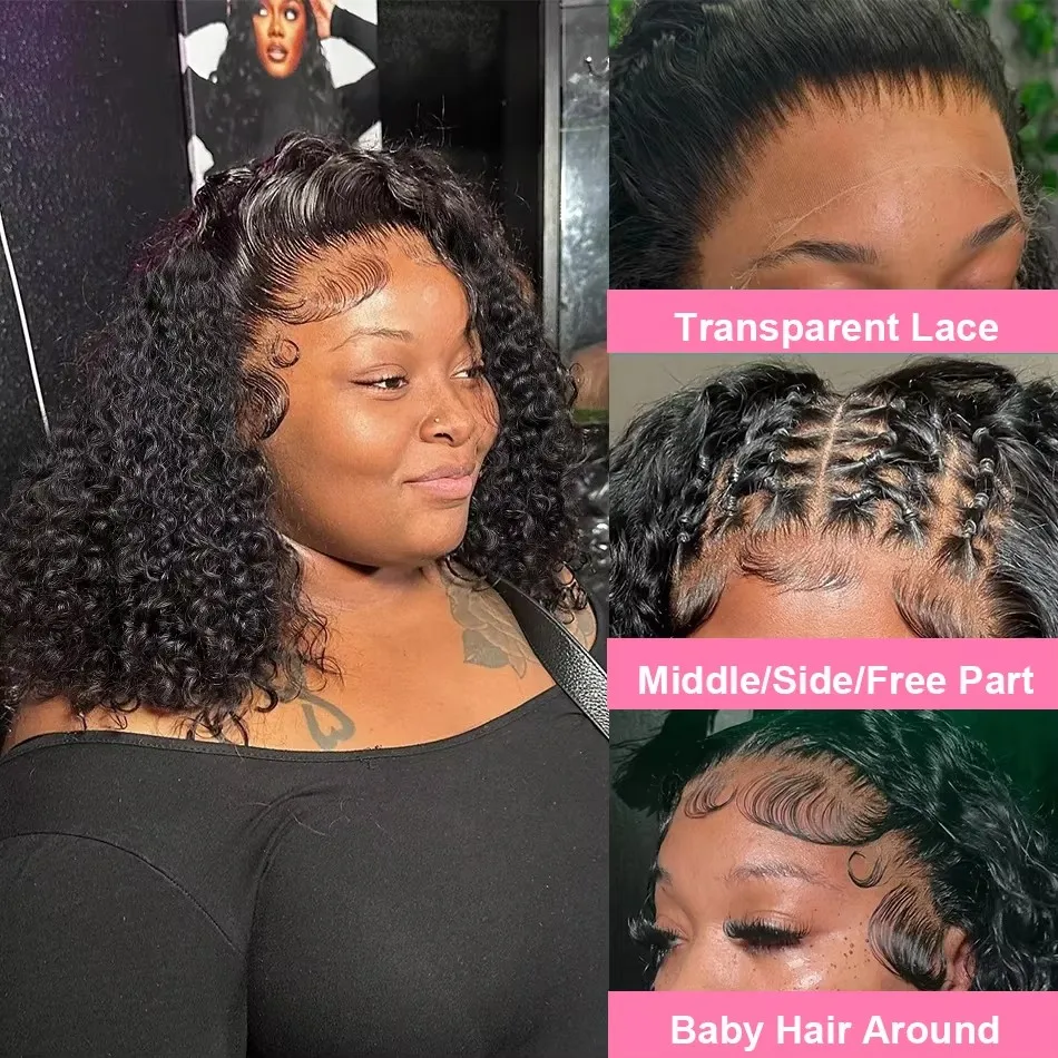 Cutebla 250% 13x6 HD Bob Wig Curly Human Hair Deep Wave Frontal Wig Brazilian Short Bob Curly Lace Front Wigs For Women