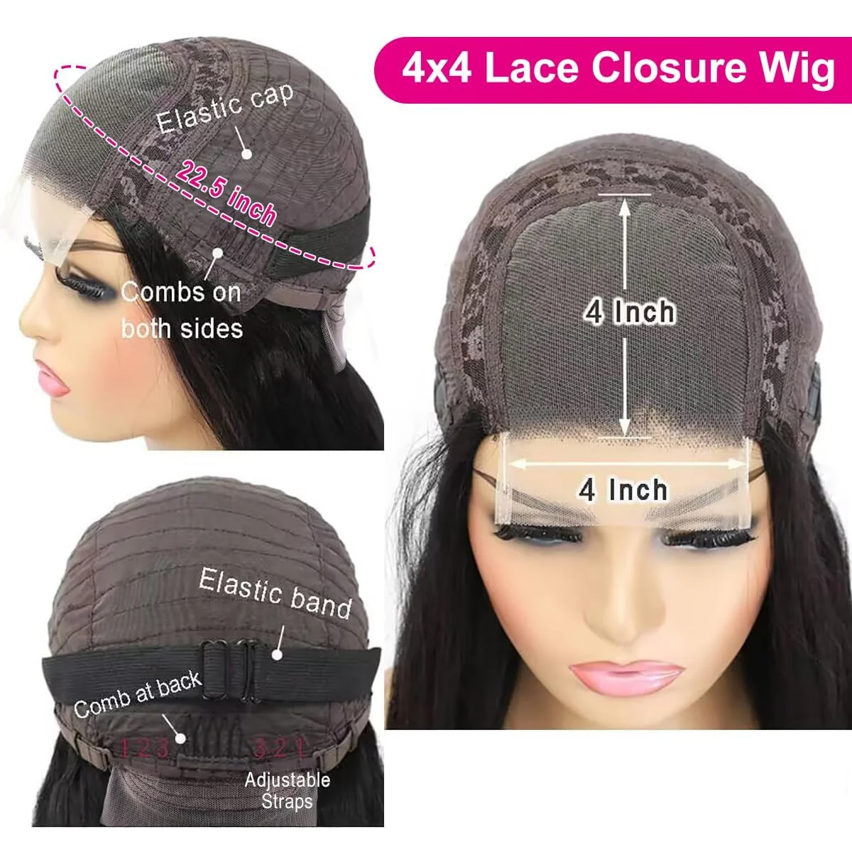 Bone Striaght HD 4x4 Lace Front Wigs Human Hair Pre Plucked 180% Density 4x4 Closure Human Hair Wig 100% Natural For Black Women