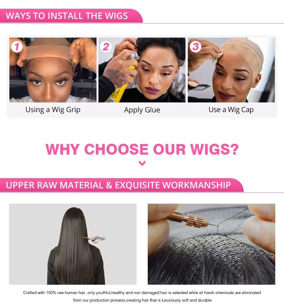 Bone Striaght HD 4x4 Lace Front Wigs Human Hair Pre Plucked 180% Density 4x4 Closure Human Hair Wig 100% Natural For Black Women