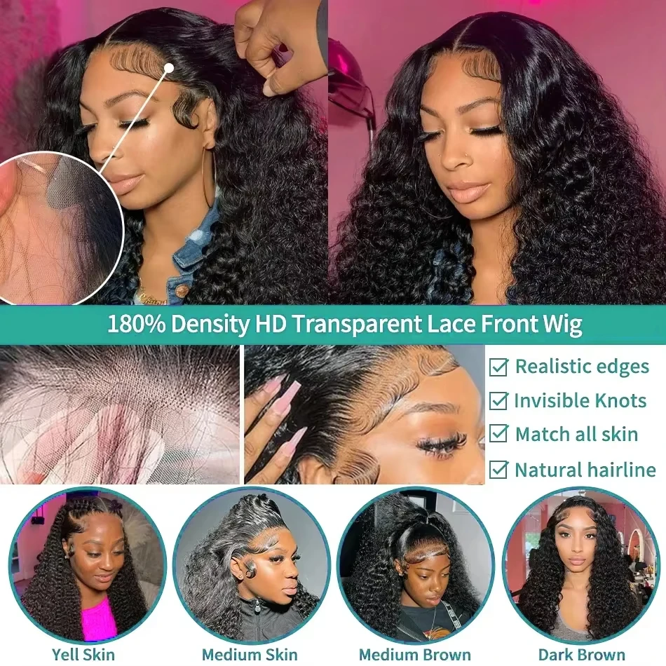 30 40 42 Inch Brazilian Curly 13x4 13x6 HD Lace Front Human Hair Wigs Pre plucked Loose Deep Wave Lace Frontal Wig Glueless Wig