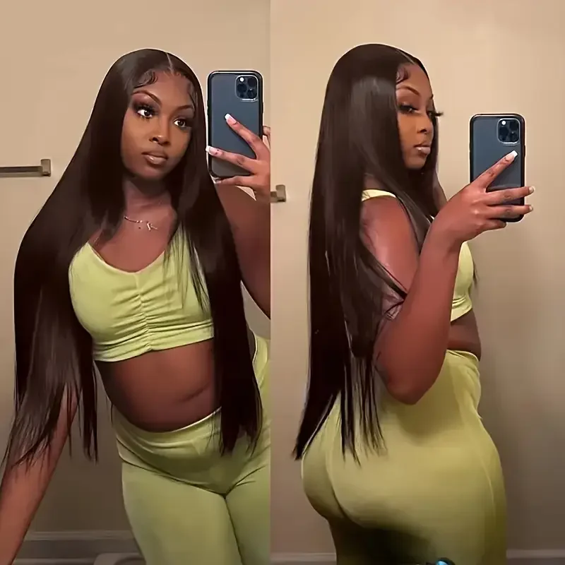 200% Density HD Straight Lace Front Wig Human Hair Wigs #2 Dark Brown 13x6x1 Pre Plucked T Part Wig Silky Straight Lace Frontal