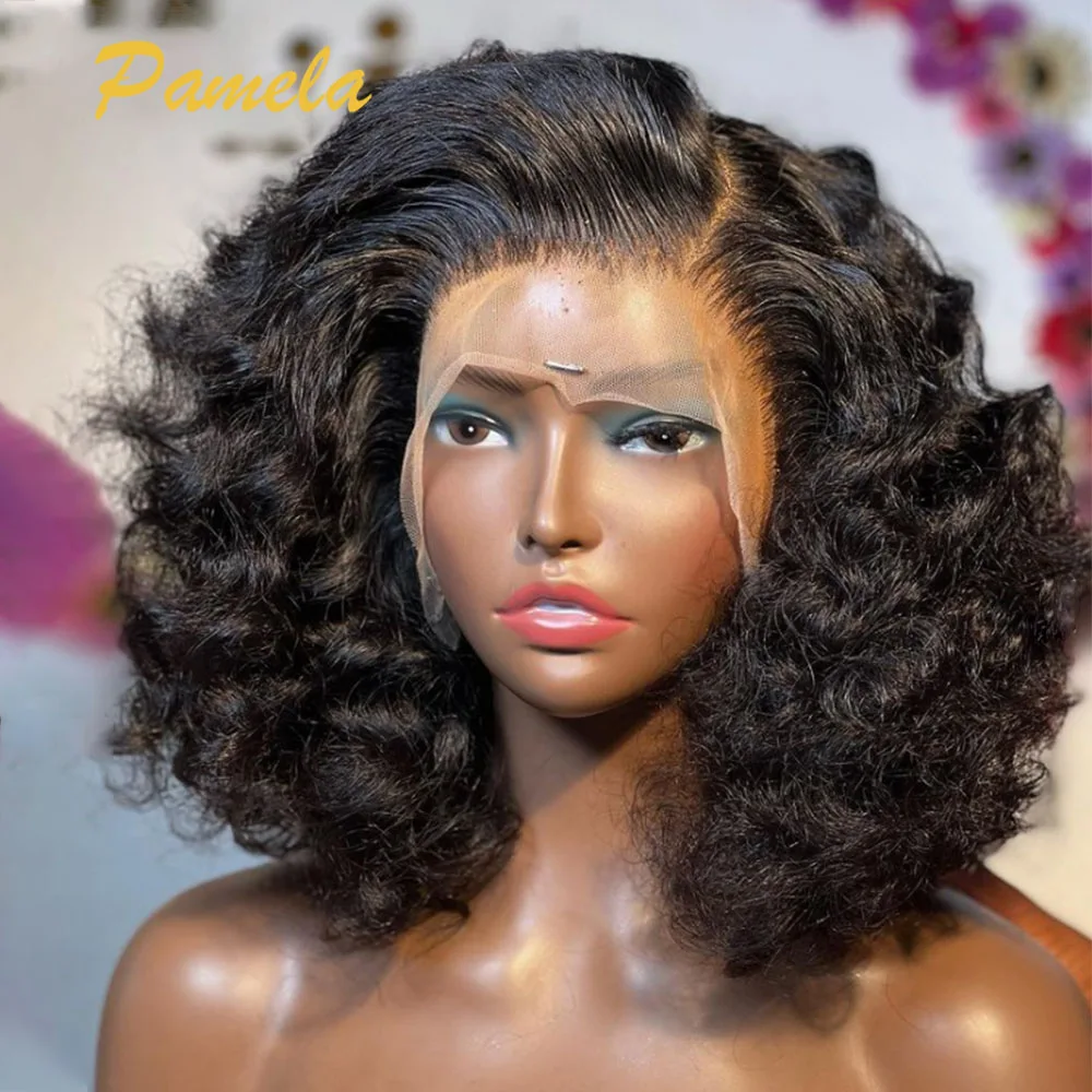 Super Double Drawn Glueless Wig 100% Human Hair Ready To Go Loose Deep 250% High Density 13x4 Transparent Lace Front Bob Wigs
