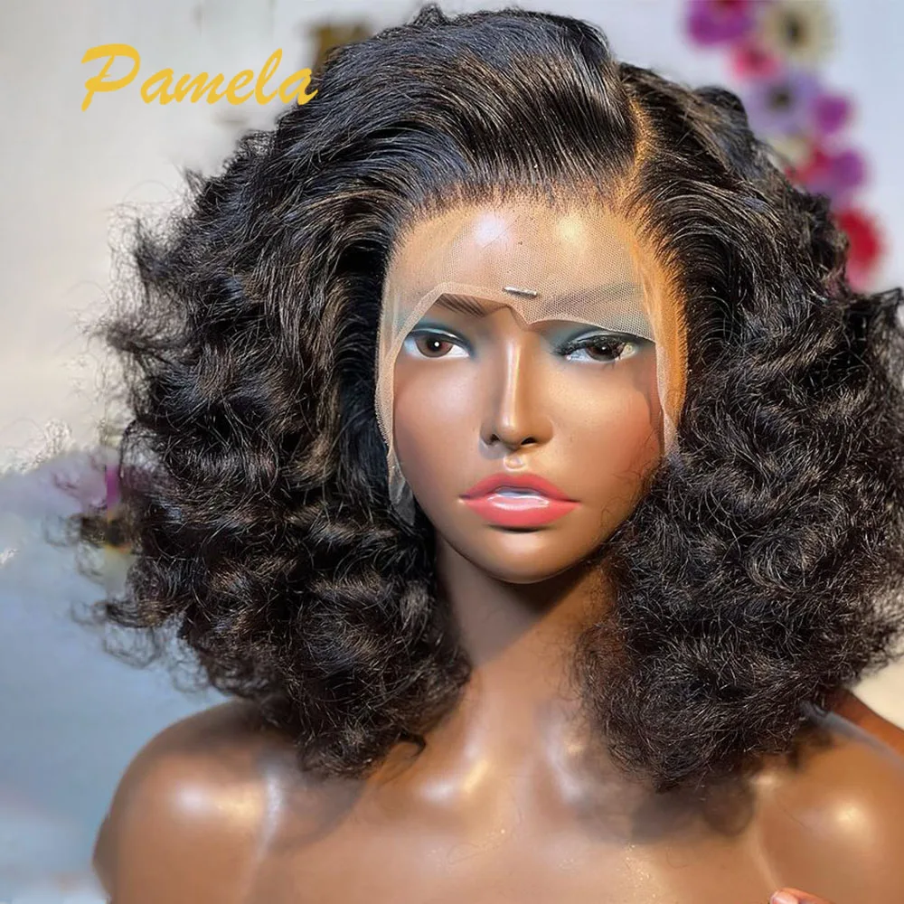 Super Double Drawn Glueless Wig 100% Human Hair Ready To Go Loose Deep 250% High Density 13x4 Transparent Lace Front Bob Wigs