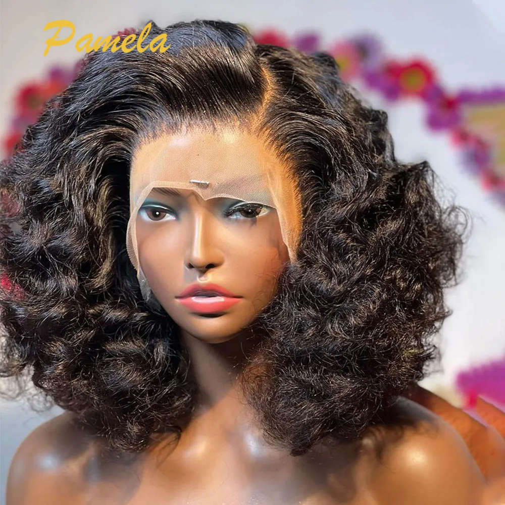 Super Double Drawn Glueless Wig 100% Human Hair Ready To Go Loose Deep 250% High Density 13x4 Transparent Lace Front Bob Wigs