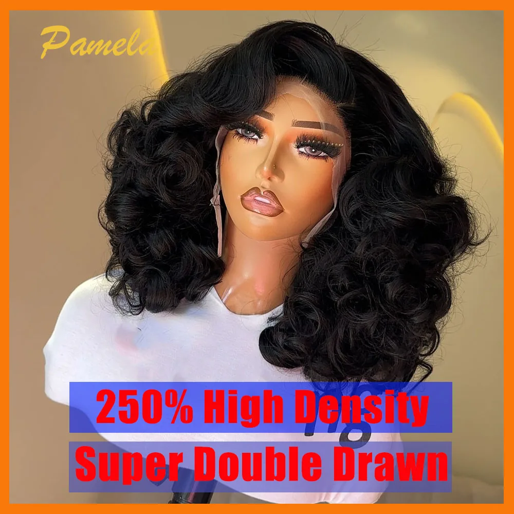 Super Double Drawn Glueless Wig 100% Human Hair Ready To Go Loose Deep 250% High Density 13x4 Transparent Lace Front Bob Wigs