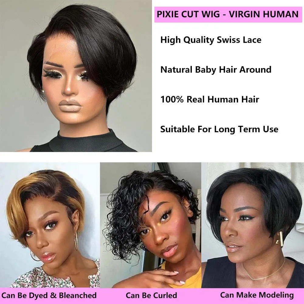 Straight Pixie Cut Human Hair Wig Short Wigs 13x4 Lace Front Wigs Human Hair Pre Plucked Pixie Cut Wig Natural For Black Women Straight Pixie Cut Human Hair Wig Short Wigs 13x4 Lace Front Wigs Human Hair Pre Plucked Pixie Cut Wig Natural For Black Women
