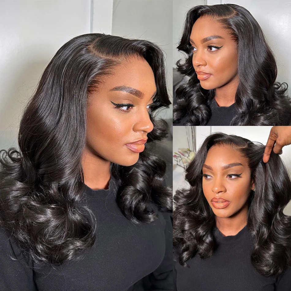 200% Density 13x4 Curly Short Bob Body Wave Lace Frontal Wig 12 14 16 Inch Closure Brazilian Remy 100% Human Hair Wigs For Women