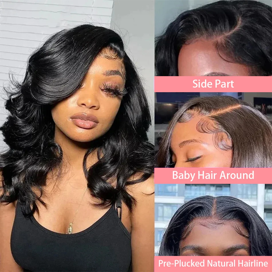 200% Density 13x4 Curly Short Bob Body Wave Lace Frontal Wig 12 14 16 Inch Closure Brazilian Remy 100% Human Hair Wigs For Women