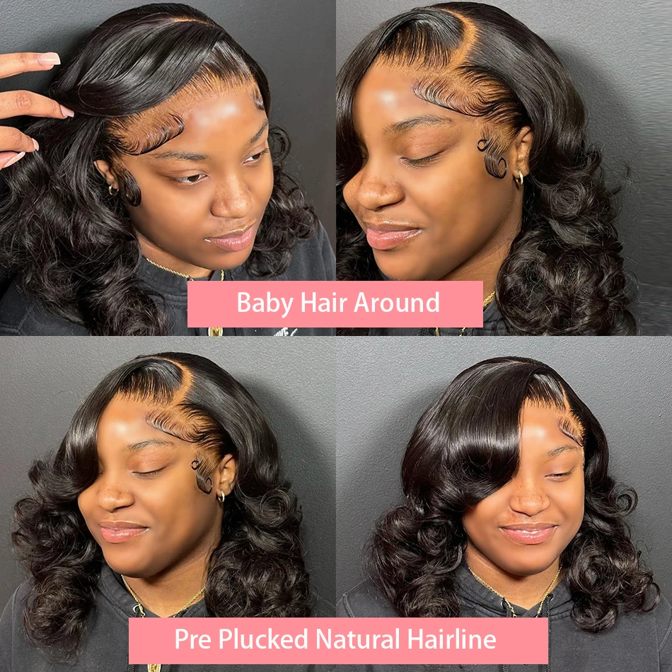 200% Density 13x4 Curly Short Bob Body Wave Lace Frontal Wig 12 14 16 Inch Closure Brazilian Remy 100% Human Hair Wigs For Women
