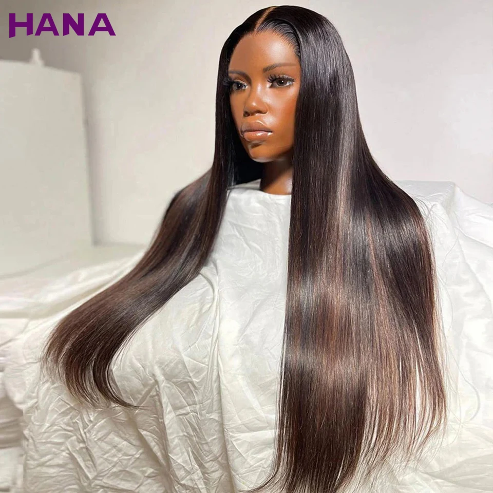 Highlights Brown Black Colored 13x6 Lace Front Wig Straight Pre-Plucked 200% Density 5x7 Lace Closure Wigs Human Hair For Women