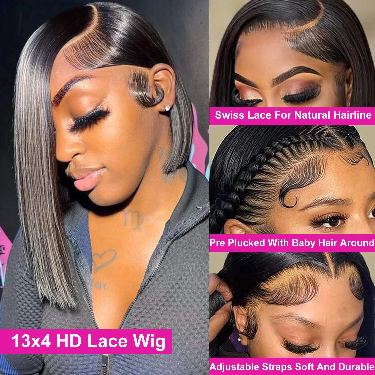 Brazilian Human Hair Remy Bone Straight Hair Bob Wigs