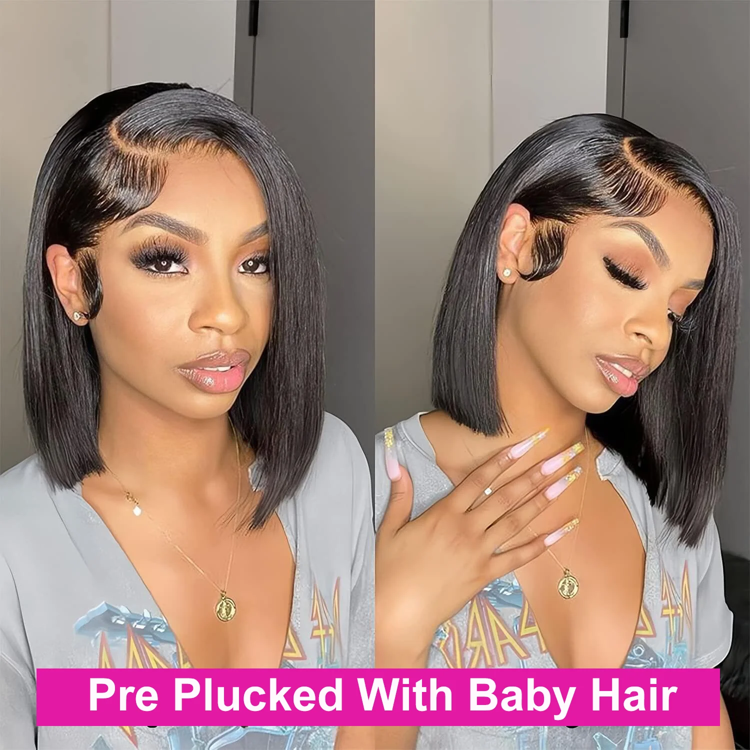 Brazilian Human Hair Remy Bone Straight Hair Bob Wigs