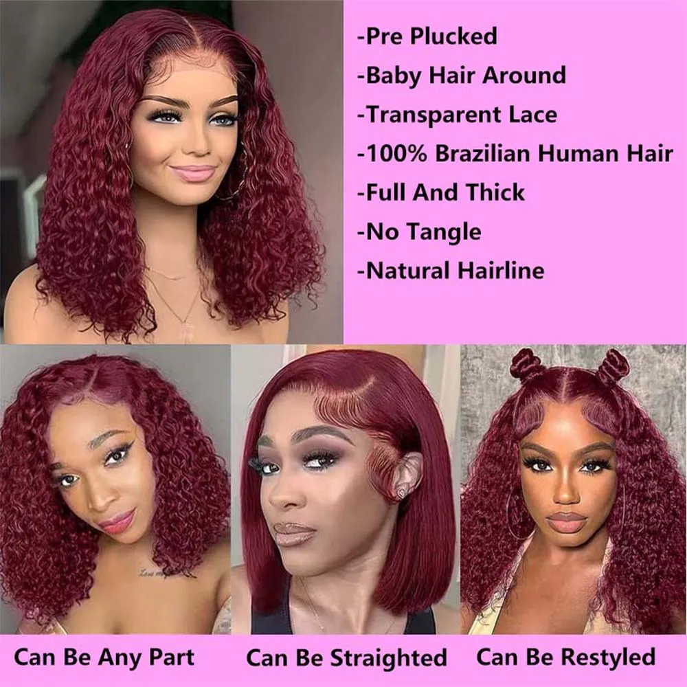 Burgundy Bob Deep Wave Lace Front Human Hair Wigs For Women Burgundy Bob Deep Wave Lace Front Human Hair Wigs For Women