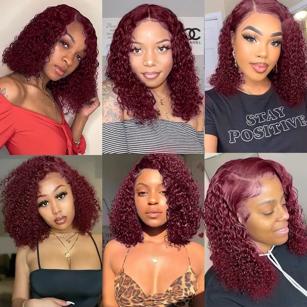 Burgundy Bob Deep Wave Lace Front Human Hair Wigs For Women Burgundy Bob Deep Wave Lace Front Human Hair Wigs For Women