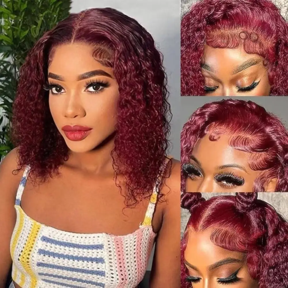 Burgundy Bob Deep Wave Lace Front Human Hair Wigs For Women Burgundy Bob Deep Wave Lace Front Human Hair Wigs For Women