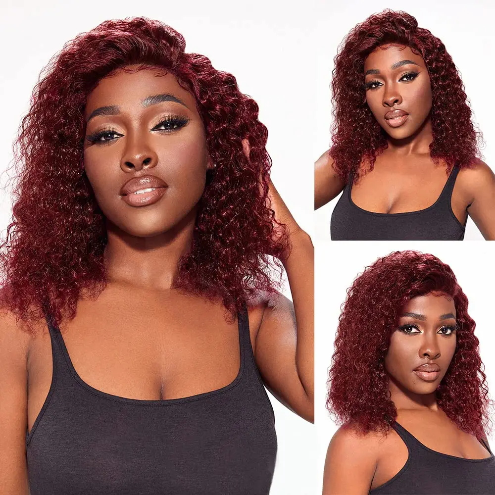 Burgundy Bob Deep Wave Lace Front Human Hair Wigs For Women Burgundy Bob Deep Wave Lace Front Human Hair Wigs For Women