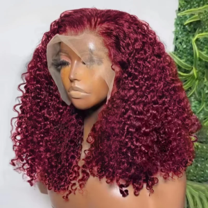 Burgundy Bob Deep Wave Lace Front Human Hair Wigs For Women
