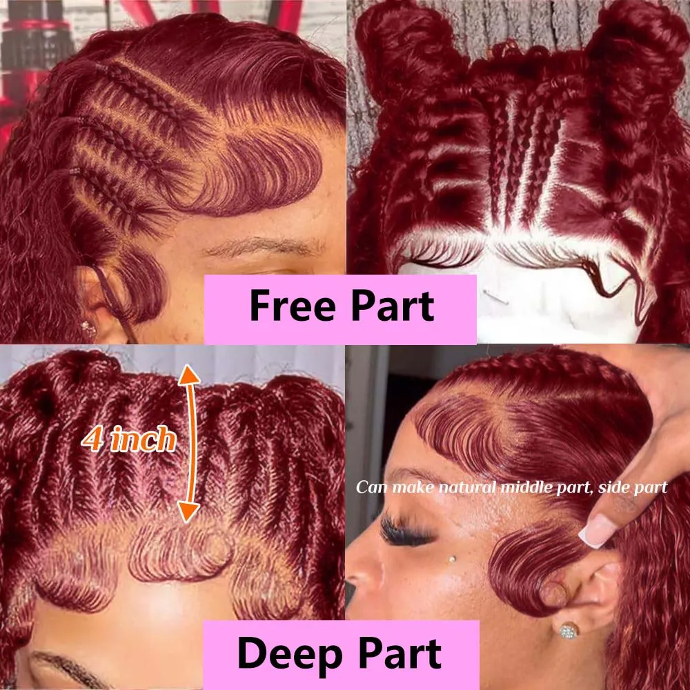 Burgundy Bob Deep Wave Lace Front Human Hair Wigs For Women Burgundy Bob Deep Wave Lace Front Human Hair Wigs For Women