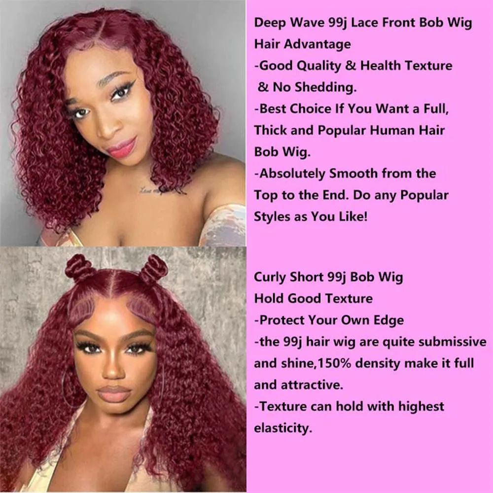 Burgundy Bob Deep Wave Lace Front Human Hair Wigs For Women Burgundy Bob Deep Wave Lace Front Human Hair Wigs For Women
