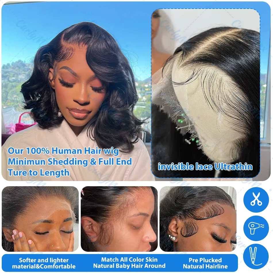 Body Wave Short Bob Wig 13x4 Lace Front Human Hair Wigs 230% Water Wave 4X4 Closure Hair Wig With Baby Hair 5x5 Glueless Wig