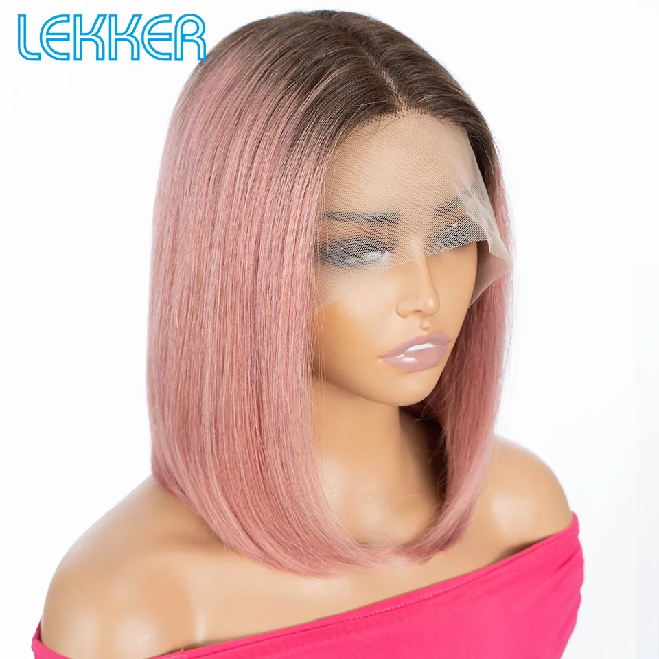 Lekker Highlight Brown Straight Bob Lace Front Human Hair Wig