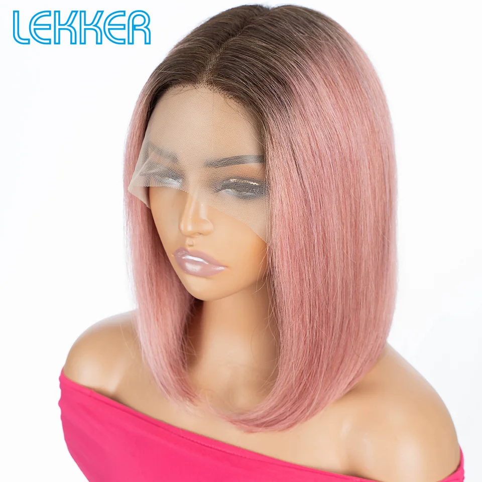 Lekker Highlight Brown Straight Bob Lace Front Human Hair Wig