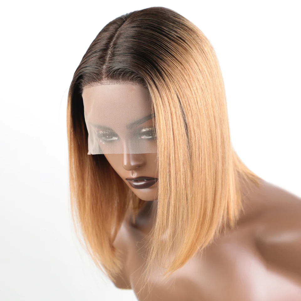 Lekker Highlight Brown Straight Bob Lace Front Human Hair Wig