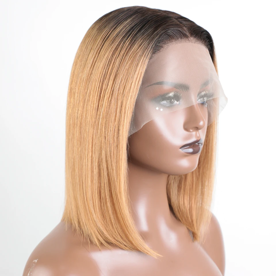 Lekker Highlight Brown Straight Bob Lace Front Human Hair Wig