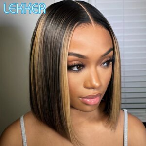 Lekker Highlight Brown Straight Bob Lace Front Human Hair Wig