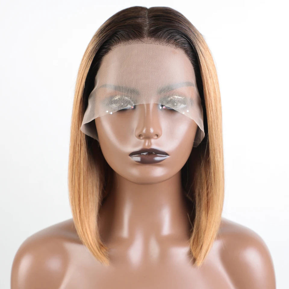 Lekker Highlight Brown Straight Bob Lace Front Human Hair Wig