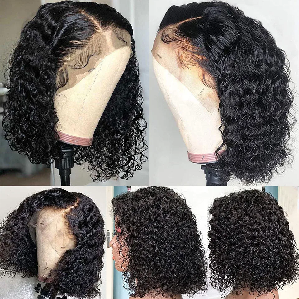 Short Bob Glueless Wigs Deep Wave Glueless Human Hair Ready To Wear 180% Pre Cut Lace 4x4 13x4 Black Culry Lace Front Human Hair