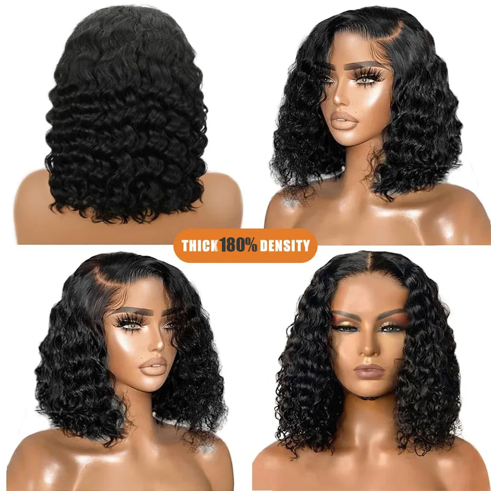 Short Bob Glueless Wigs Deep Wave Glueless Human Hair Ready To Wear 180% Pre Cut Lace 4x4 13x4 Black Culry Lace Front Human Hair Short Bob Glueless Wigs Deep Wave Glueless Human Hair Ready To Wear 180% Pre Cut Lace 4x4 13x4 Black Culry Lace Front Human Hair