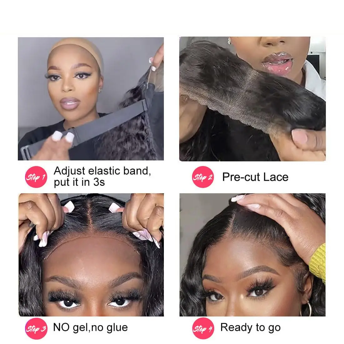 Short Bob Glueless Wigs Deep Wave Glueless Human Hair Ready To Wear 180% Pre Cut Lace 4x4 13x4 Black Culry Lace Front Human Hair
