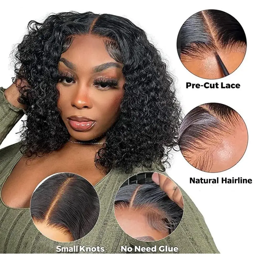 Short Bob Glueless Wigs Deep Wave Glueless Human Hair Ready To Wear 180% Pre Cut Lace 4x4 13x4 Black Culry Lace Front Human Hair Short Bob Glueless Wigs Deep Wave Glueless Human Hair Ready To Wear 180% Pre Cut Lace 4x4 13x4 Black Culry Lace Front Human Hair