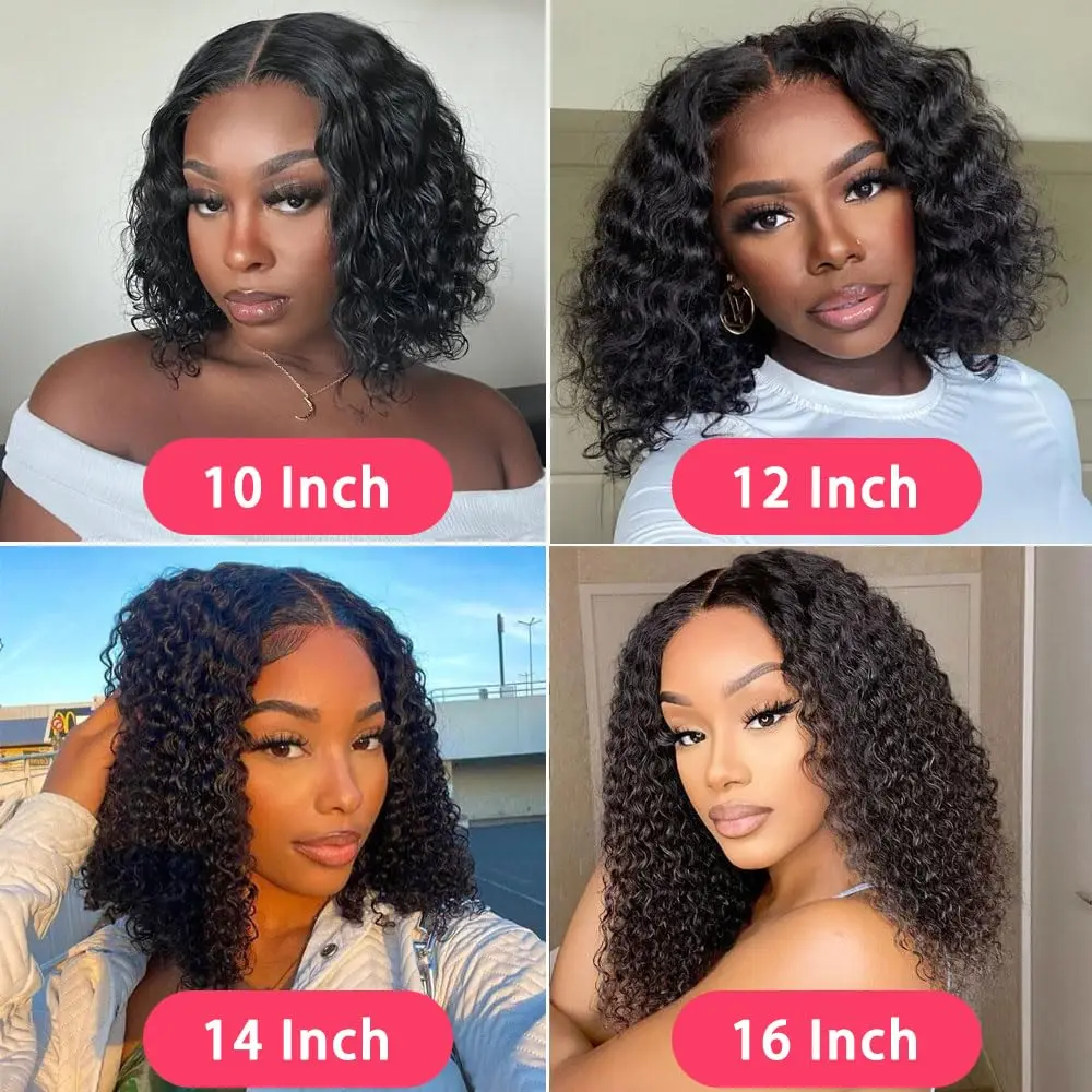 Short Bob Glueless Wigs Deep Wave Glueless Human Hair Ready To Wear 180% Pre Cut Lace 4x4 13x4 Black Culry Lace Front Human Hair