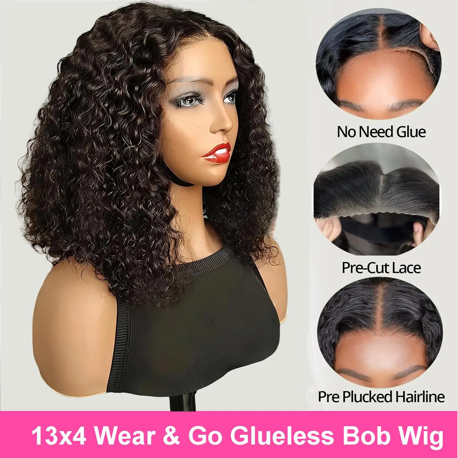 Short Bob Glueless Wigs Deep Wave Glueless Human Hair Ready To Wear 180% Pre Cut Lace 4x4 13x4 Black Culry Lace Front Human Hair Short Bob Glueless Wigs Deep Wave Glueless Human Hair Ready To Wear 180% Pre Cut Lace 4x4 13x4 Black Culry Lace Front Human Hair