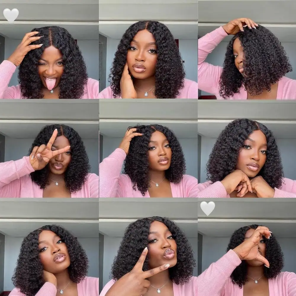 Short Bob Glueless Wigs Deep Wave Glueless Human Hair Ready To Wear 180% Pre Cut Lace 4x4 13x4 Black Culry Lace Front Human Hair