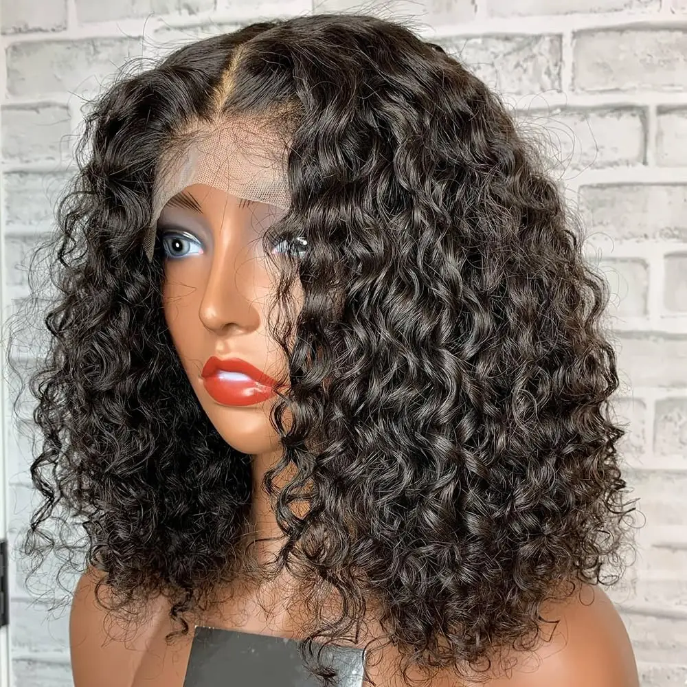 Short Bob Glueless Wigs Deep Wave Glueless Human Hair Ready To Wear 180% Pre Cut Lace 4x4 13x4 Black Culry Lace Front Human Hair
