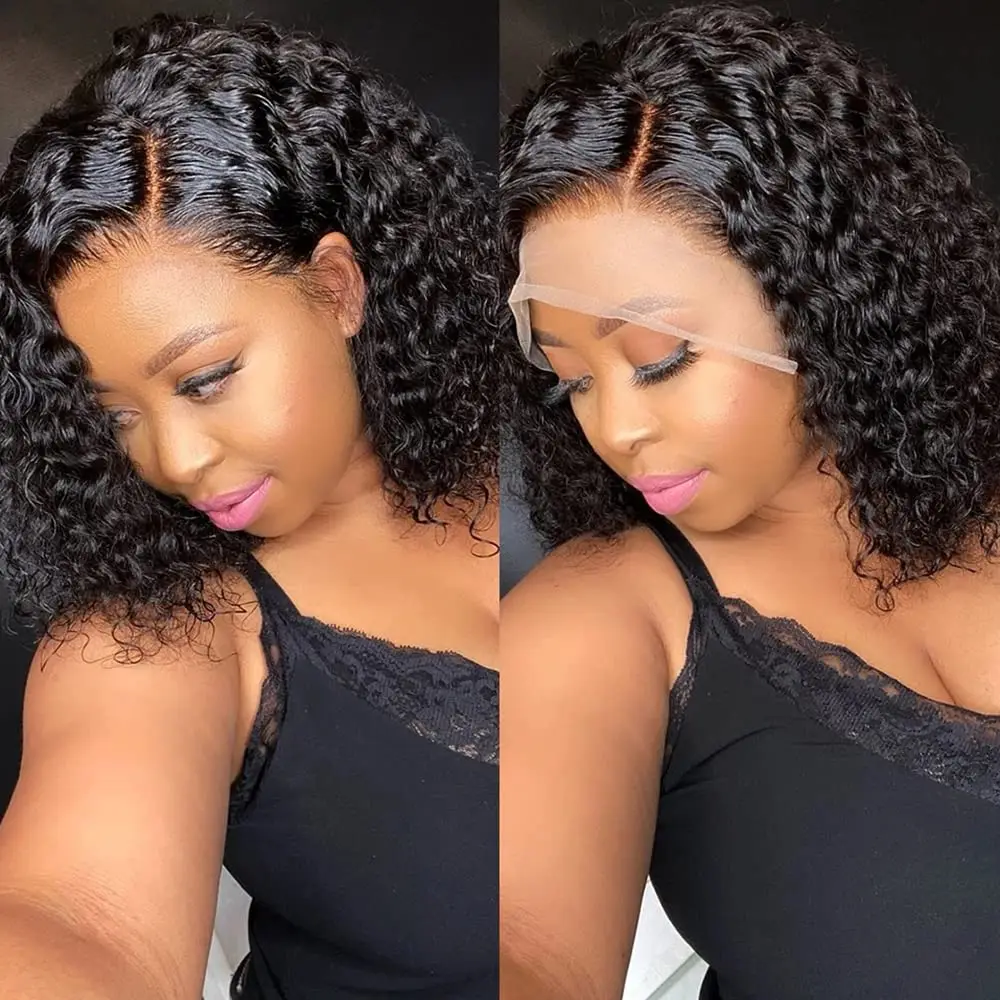 Short Bob Glueless Wigs Deep Wave Glueless Human Hair Ready To Wear 180% Pre Cut Lace 4x4 13x4 Black Culry Lace Front Human Hair