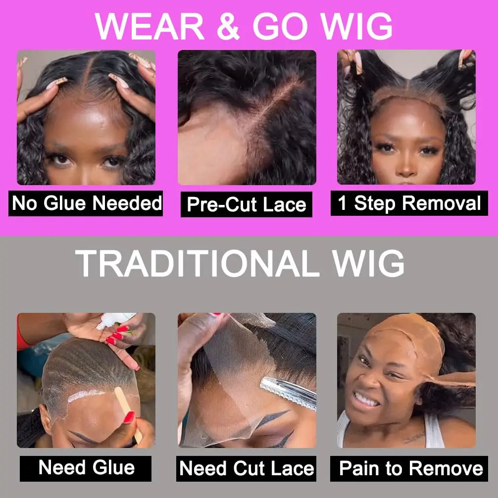 Short Bob Glueless Wigs Deep Wave Glueless Human Hair Ready To Wear 180% Pre Cut Lace 4x4 13x4 Black Culry Lace Front Human Hair