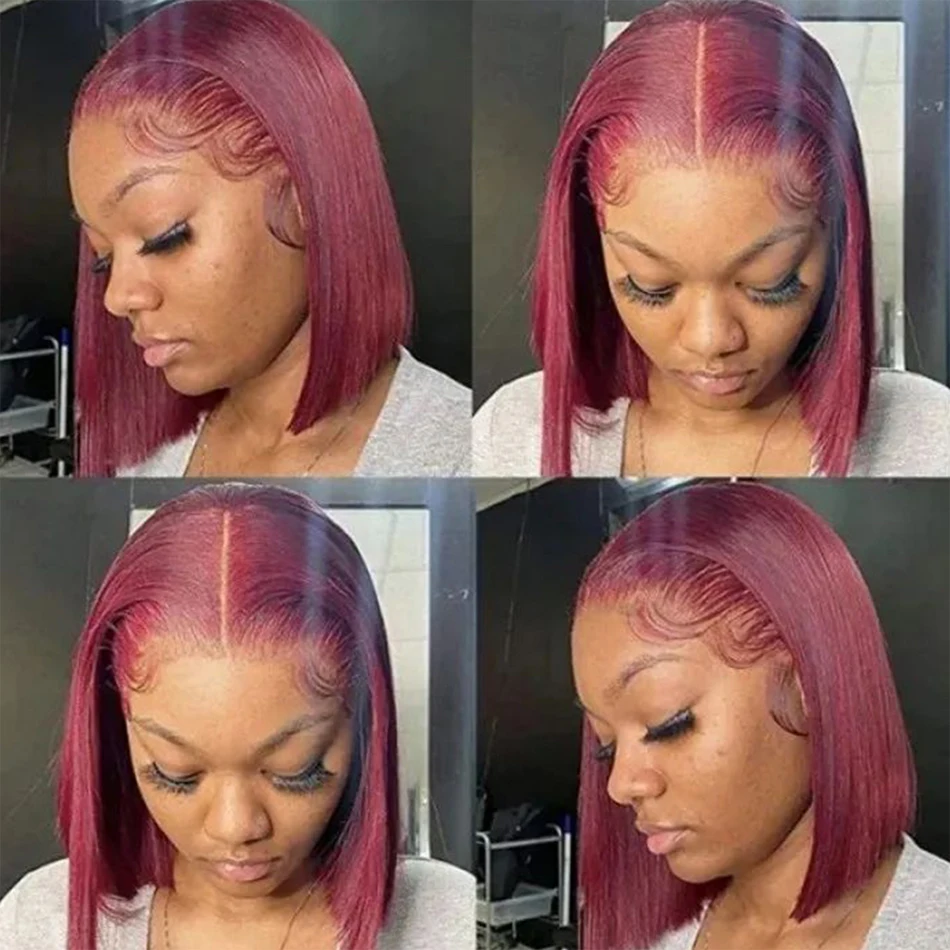 99J Burgundy Short Bob Wig 13x4 Human Hair Lace Front Wig Brazilian Remy Straight Short Bob Wigs Red Color For Woman Human Hair