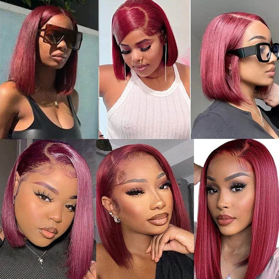 99J Burgundy Short Bob Wig 13x4 Human Hair Lace Front Wig Brazilian Remy Straight Short Bob Wigs Red Color For Woman Human Hair
