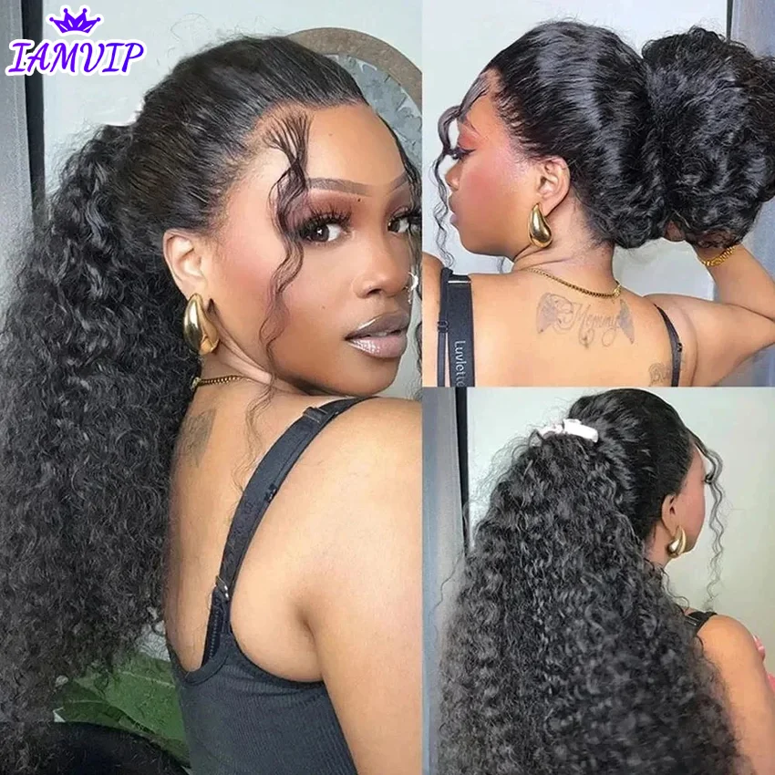 250 Density HD Invisi Strap 360 Full Lace Frontal Kinky Curly Wig 30 inch Black Human Hair Drawstring Snug Water Wig Glueless