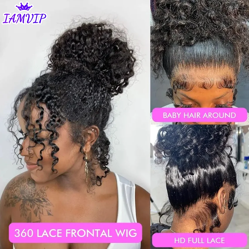 250 Density HD Invisi Strap 360 Full Lace Frontal Kinky Curly Wig 30 inch Black Human Hair Drawstring Snug Water Wig Glueless