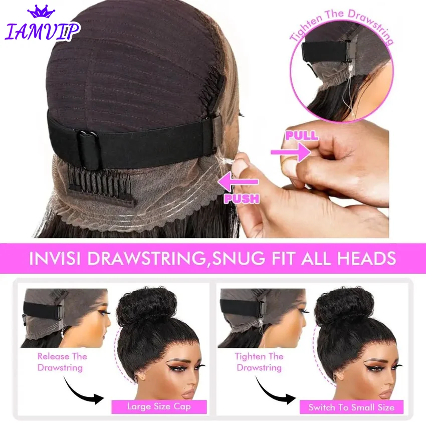 250 Density HD Invisi Strap 360 Full Lace Frontal Kinky Curly Wig 30 inch Black Human Hair Drawstring Snug Water Wig Glueless