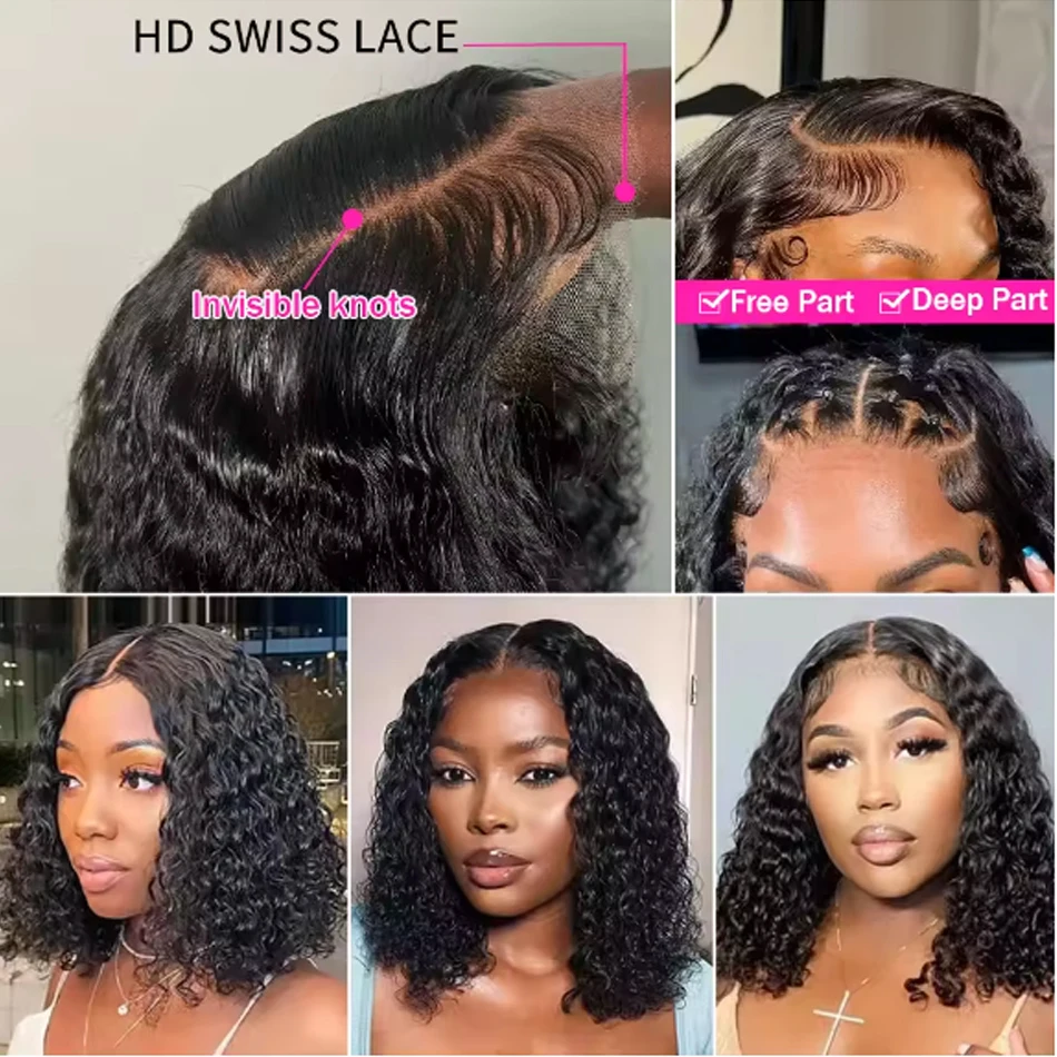 12A Brazilian Loose Water Wave Wet And Wavy Lace Frontal Human Hair Wigs HD Transparent Curly Bob Glueless Wigs For Black Women