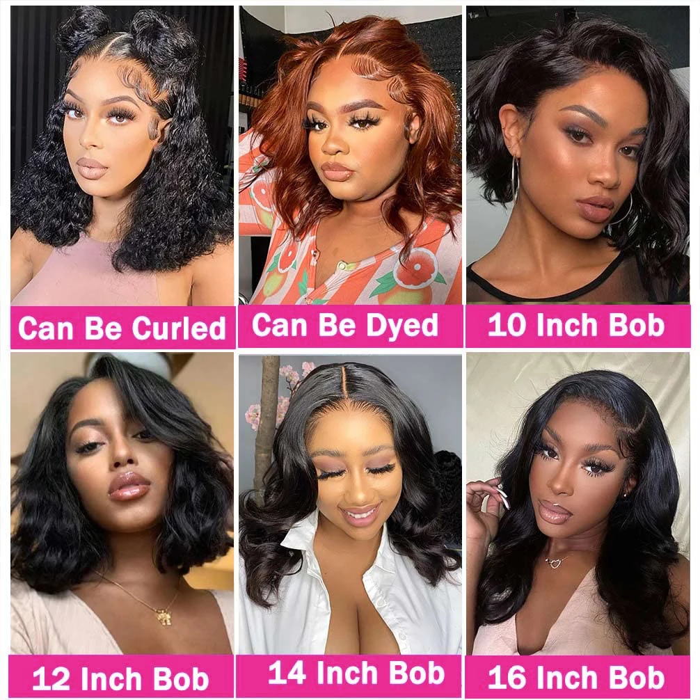 Brazilian Body Wave Short Bob Wig 13x4 Lace Frontal 4x4 Closure Human Hair Wig 200 Density For Women With Natural Wave Bob Wigs